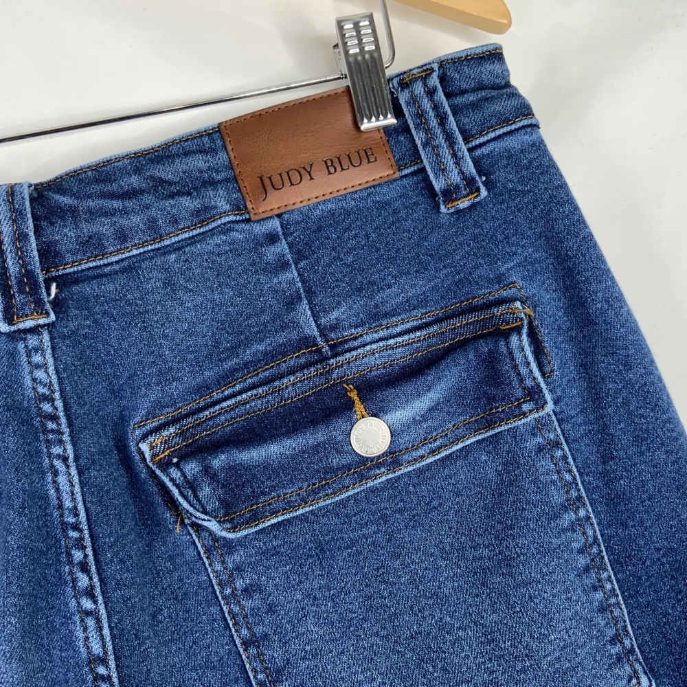 Judy Blue Womens High Rise Cargo Straight Leg Jeans Medium Wash Blue Utility - Picture 8 of 10